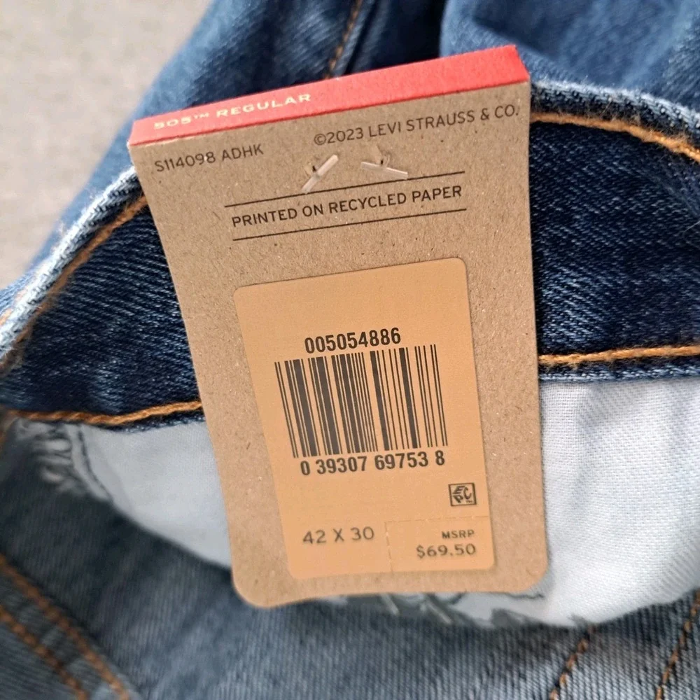 Men's‎ Levi's 505 42x30 41W Regular Fit Blue Denim Jeans Classic Straight NWT